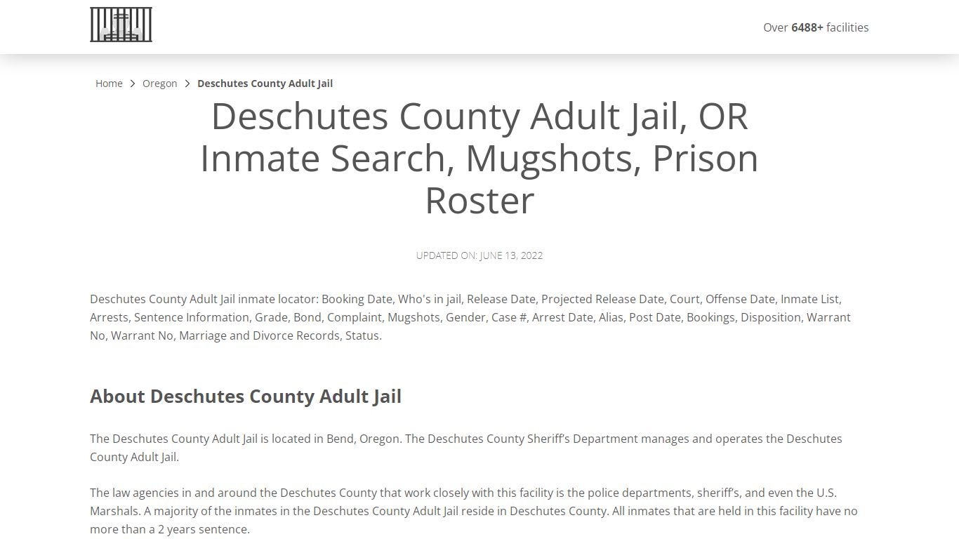 Deschutes County Adult Jail, OR Inmate Search, Mugshots ...